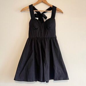 Black corset style mini dress with bow on back, Windsor, size 3